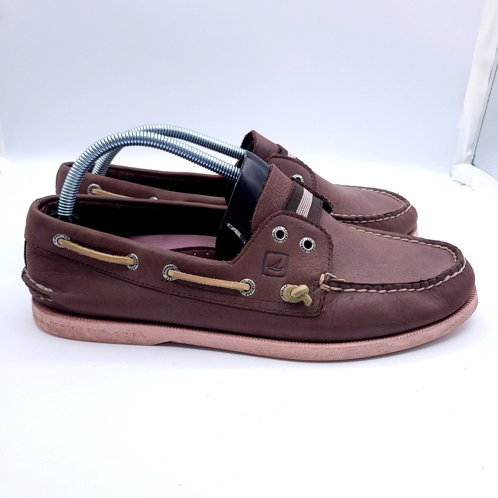 Sperry Top Sider Gore Boat Shoes Mens Sz 10 Brown Amaretto Pink Color Pop Sole